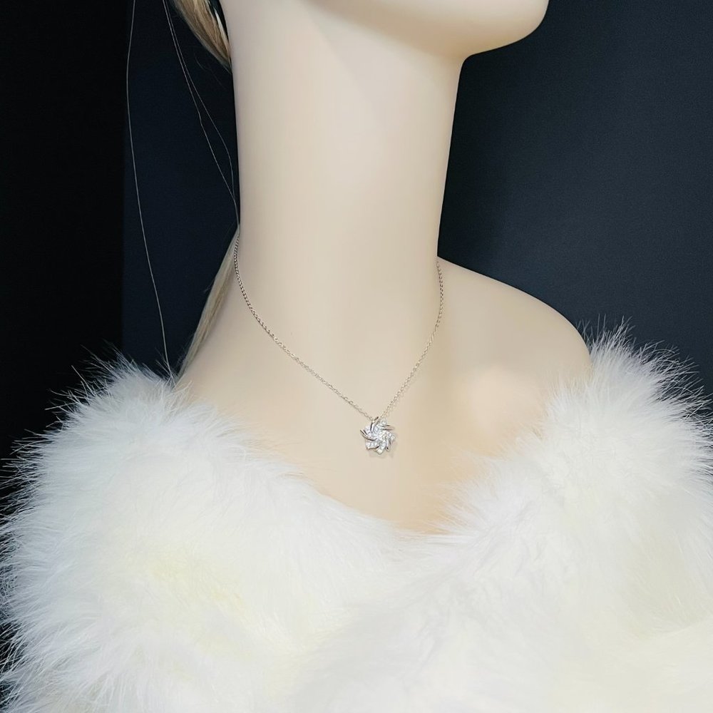 Certified 1/2ct. t.w. Diamond Windmill Necklace 18k White Gold over Italy Silver - Picture 8 of 16
